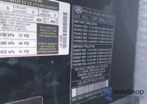 2016 Land Rover Range Rover Sport 3.0L V6 Supercharged Hse from USA, damaged, VIN SALWS2PF6GA116956